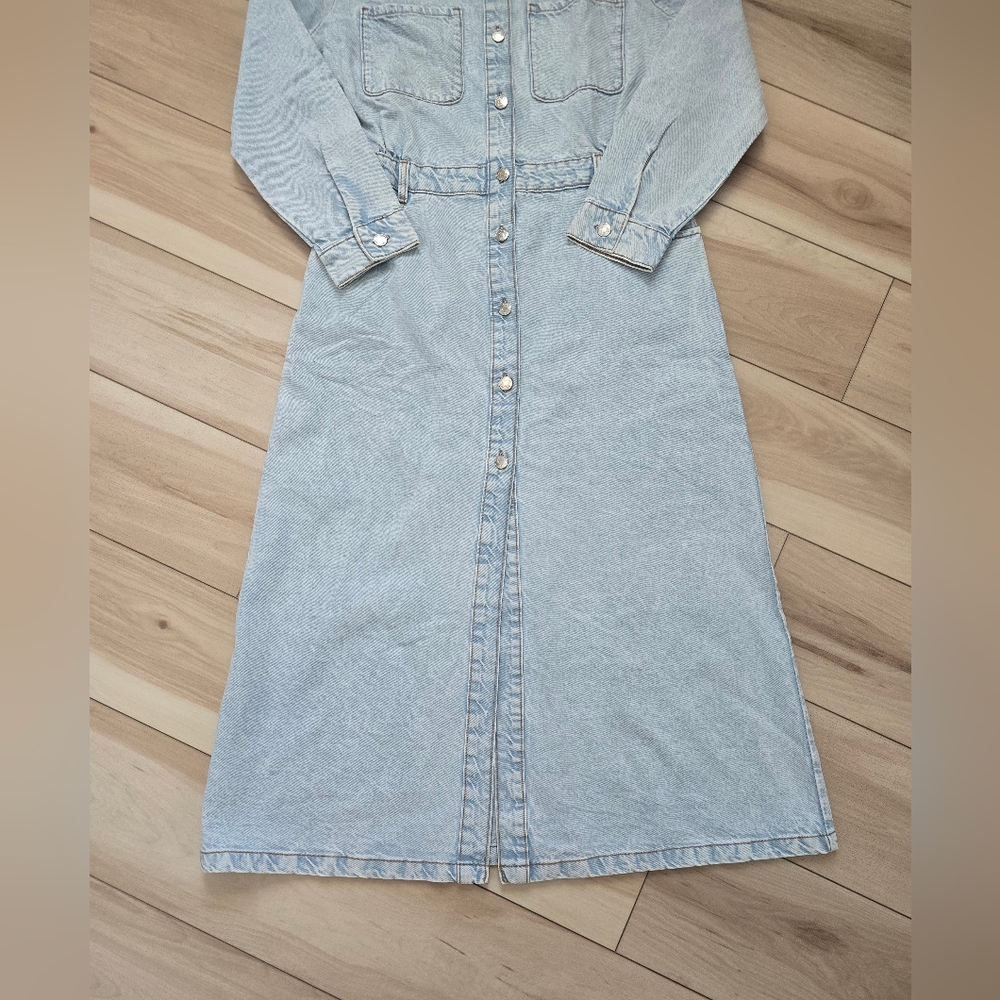 NEW Zara BUTTON DOWN LONG SLEEVE DENIM MIDI DRESS - Picture 11 of 15